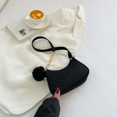 Casual Solid Color Shoulder Bag Black