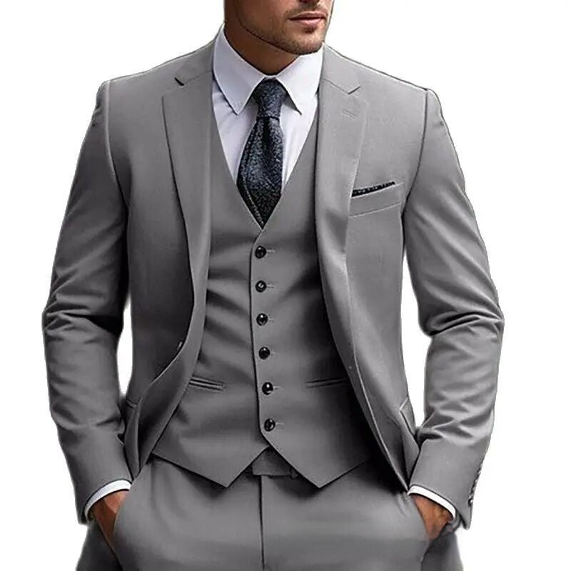 Men's Classic Fit Three Piece Suit Gray