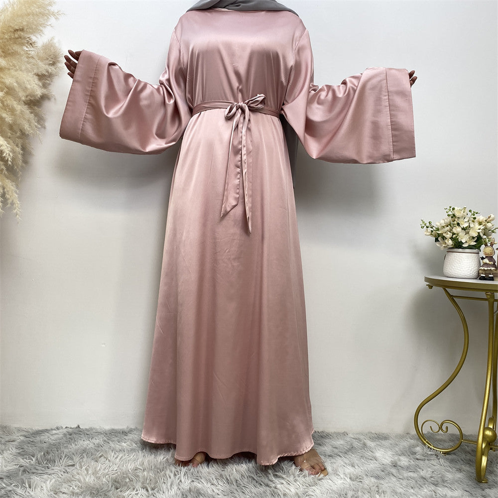 Women's Lace Up Satin Abaya