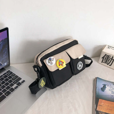 Street Style Messenger Crossbody Bag | Youth Attraction Black With White