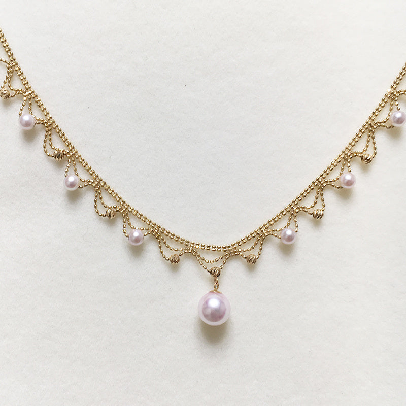 18k Gold Lace Pearl Necklace