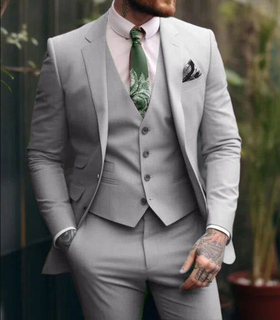 Men's Slim Fit Three Piece Suit Light Gray