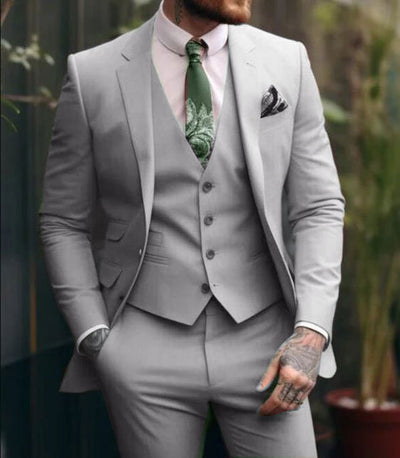 Men's Slim Fit Three Piece Suit Light Gray