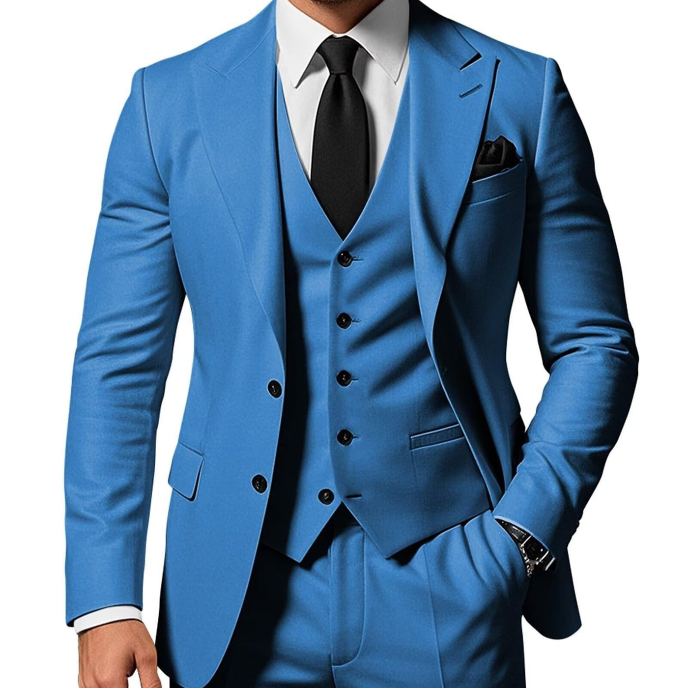 Mens Slim Fit Three Piece Acetate Suit UK 59 Lake Blue
