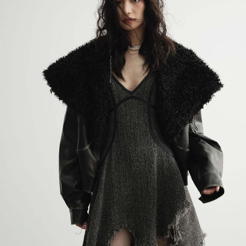 Women's Fur Collar Leather Jacket