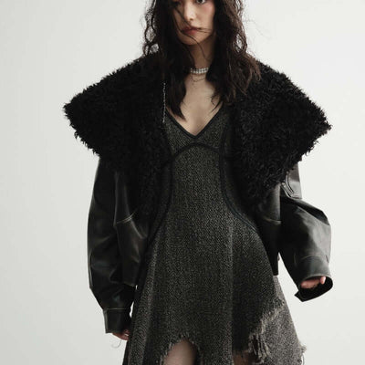 Women's Fur Collar Leather Jacket