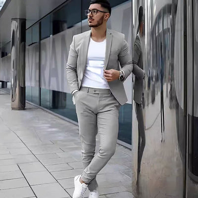 Business Casual Two Piece Suit for Men Light Gray