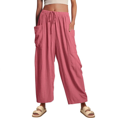 Women's Elastic Pleated Linen Wide Leg Pants UK