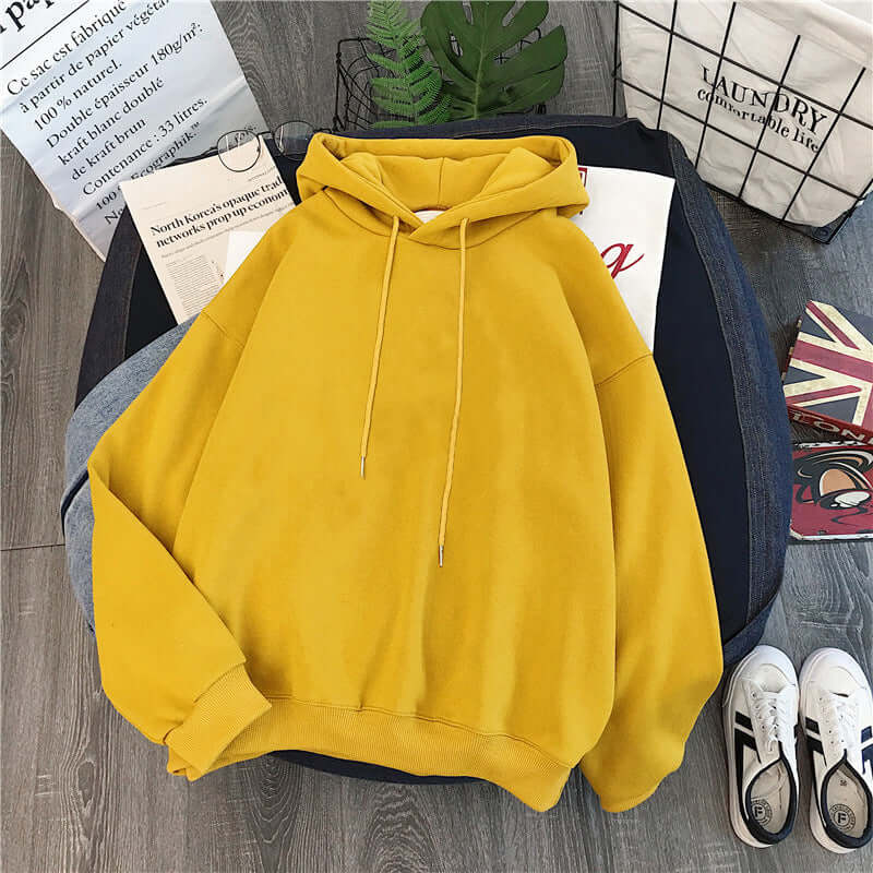 Women And Men's Solid Color Hoodie Yellow