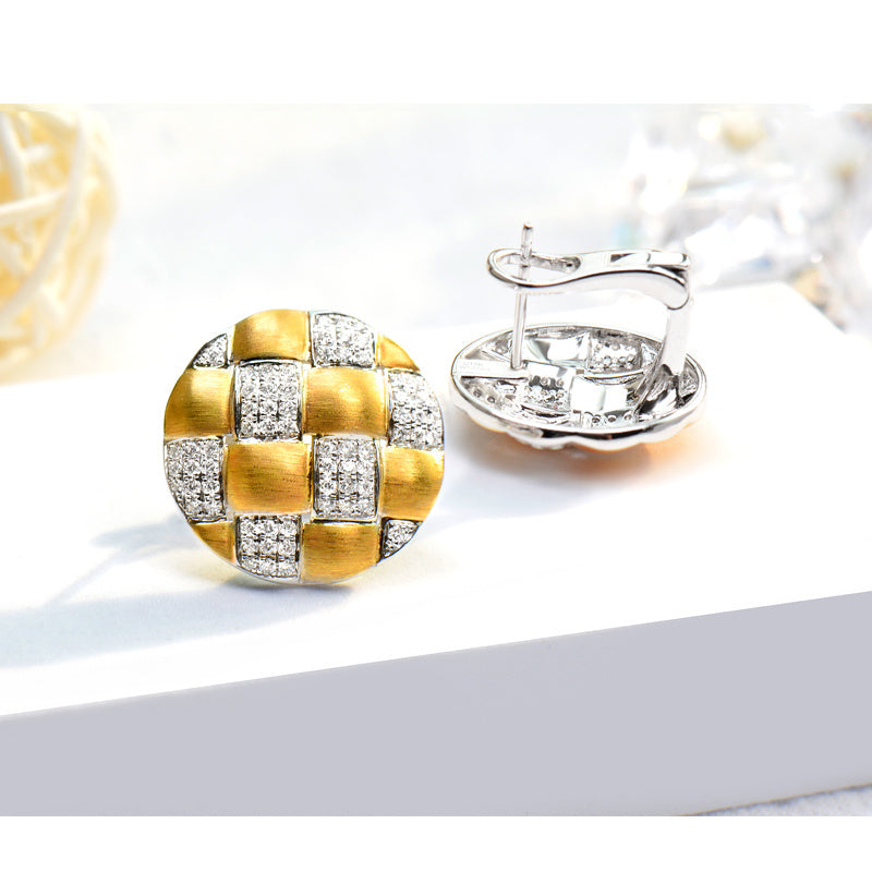 18K Gold Diamond Brushed Craft Earrings