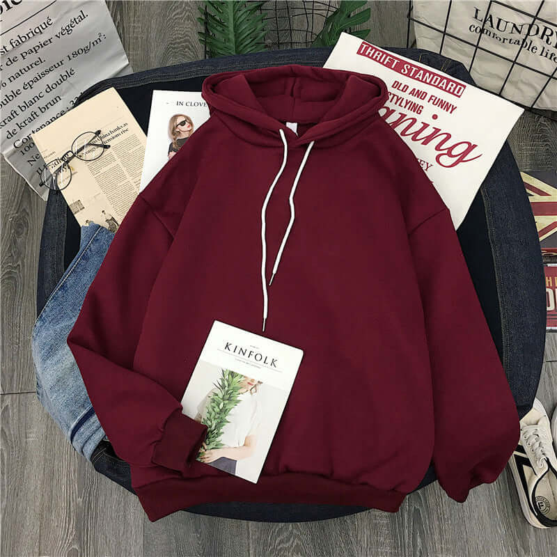 Women And Men's Solid Color Hoodie Wine Red