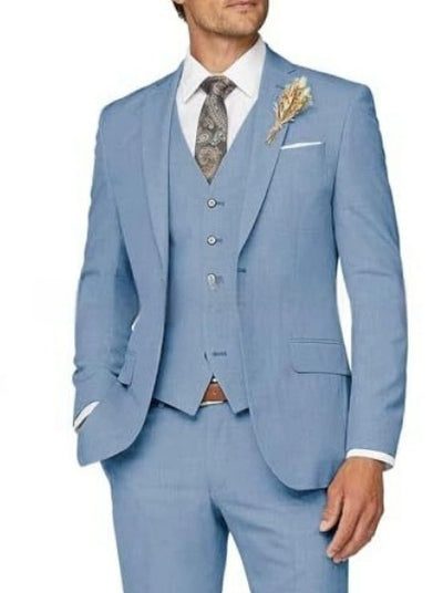 Mens Slim Fit Business Three Piece Suit UK Peacock Blue