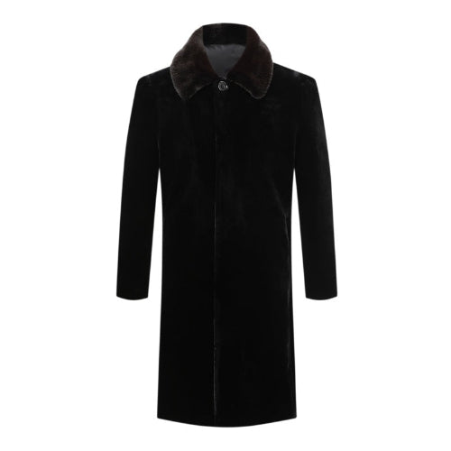 Men's Winter Lapel Mink Wool Coat in elegant black with a classic lapel collar and luxurious mink fur blend.