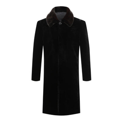 Men's Winter Lapel Mink Wool Coat in elegant black with a classic lapel collar and luxurious mink fur blend.