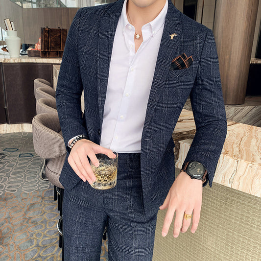 Autumn Men's Plaid Suit - Business Casual Two-piece Suit