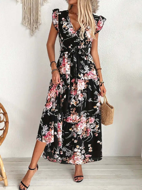 Floral V-Neck Maxi Dress for Women | Tiered Ruffle UK