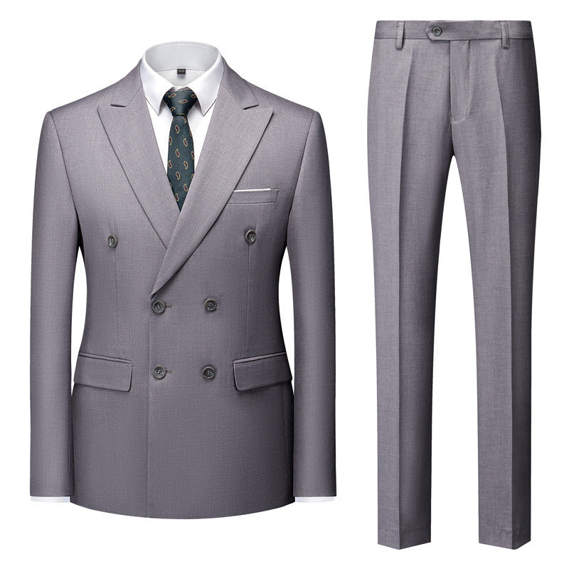 Men's Casual Solid Color Two-Piece Suit Light Gray