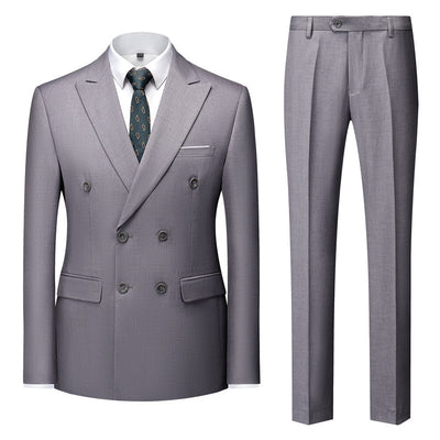 Men's Casual Solid Color Two-Piece Suit Light Gray