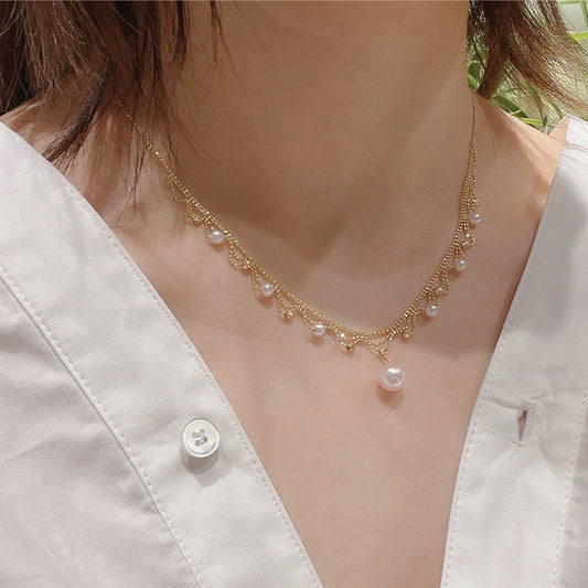 18k Gold Lace Pearl Necklace